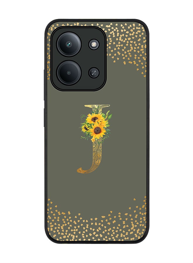 For Xiaomi Poco C85 4G Case,Slim fit Camera Protection, Shockproof Thin Phone cover  - Custom Floral Monogram - J  (Olive Green )
